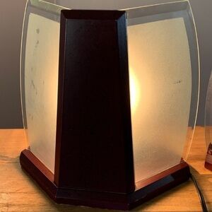 2 Vintage Frosted Glass and Wood Table Lamps